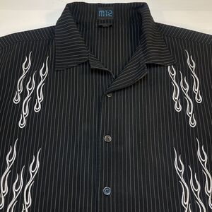 MT:2 VINTAGE 1990s Y2K Mens XL SHIRT PIN STRIPE FLAMED BOWLING